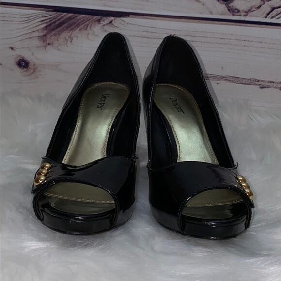 Dexter Patten Black Heels with Gold Buttons 8 - Picture 6 of 8
